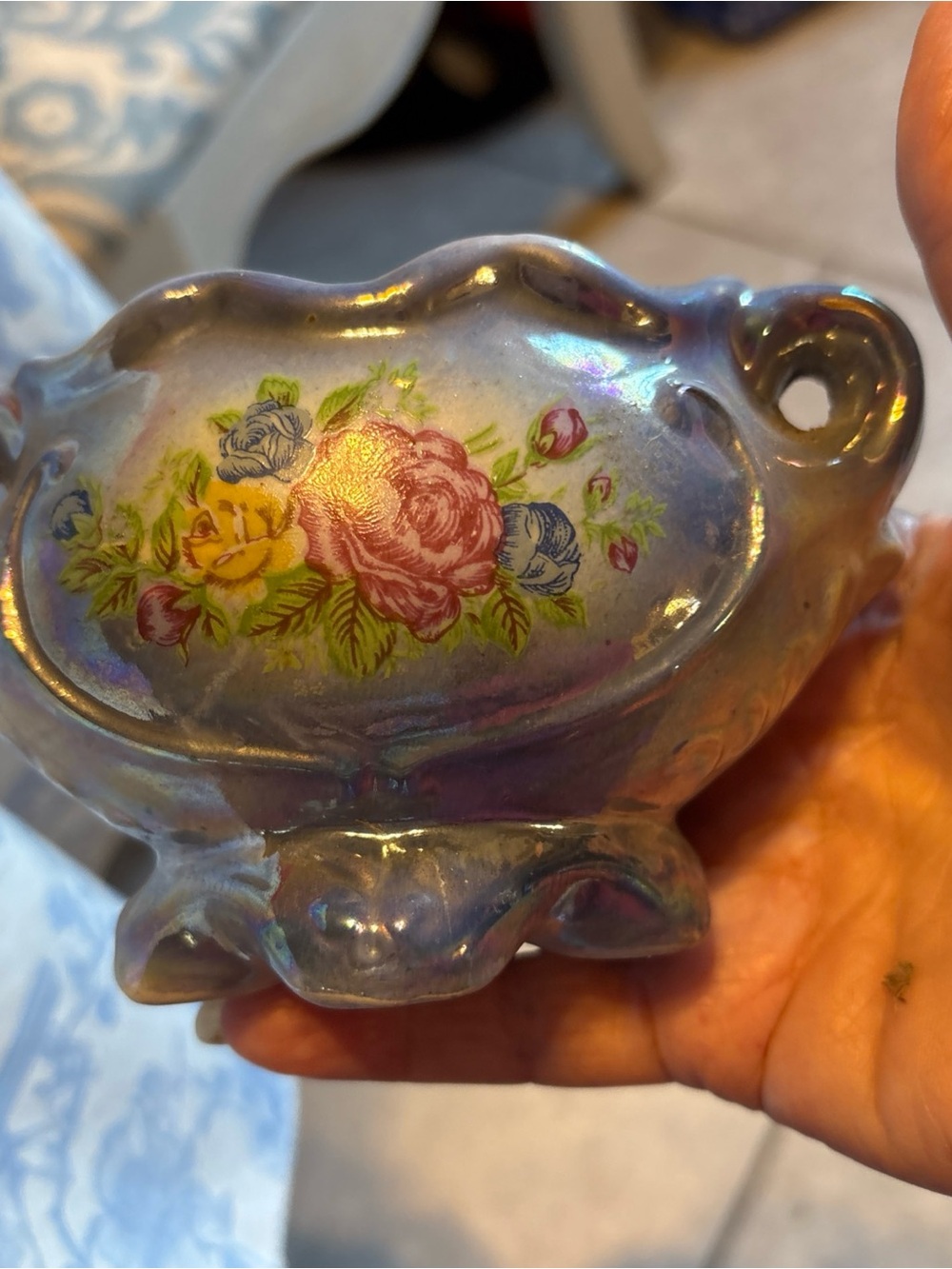 Source Unknown Iridescent Purple Floral Ceramic Dish